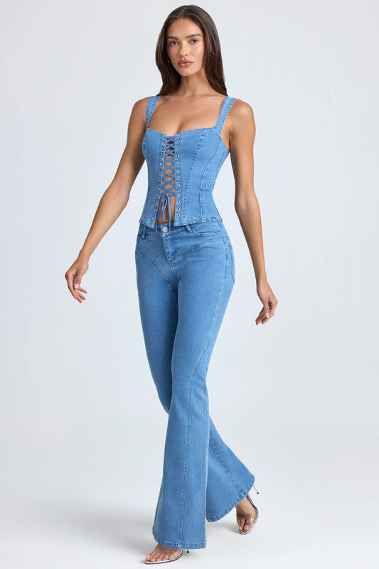 Mid-Rise Flared Jeans in Mid Blue Stonewash - UK Size:10